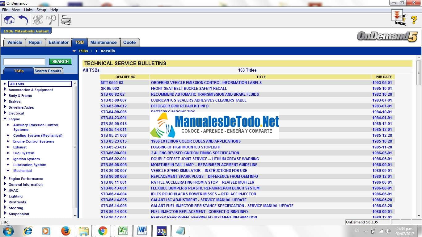 TSB - Sección de Boletines de Servicio - Mitchell On Demand