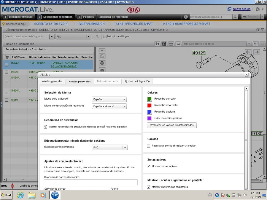 Configuración Microcat KIA 2021 Catalogo de Partes